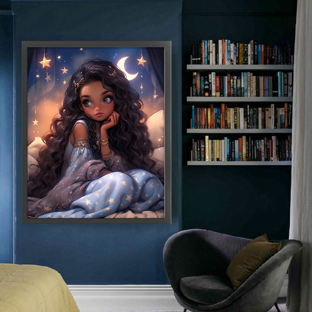 Curly Black Girl - 11CT Stamped Cross Stitch 50*60CM