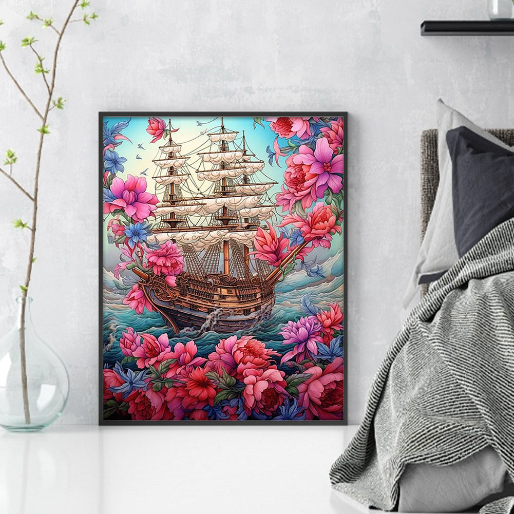 Boats And Flowers - 16CT Stamped Cross Stitch 40*50CM