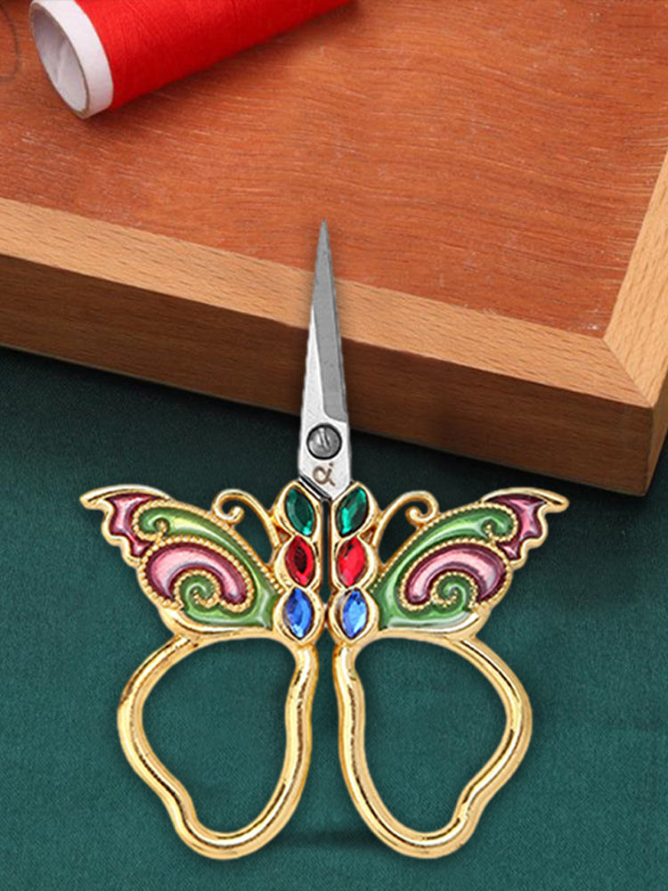 Vintage Butterfly Shape Embroidery Craft Scissors 10.9x5.9cm (Gold Purple Green)