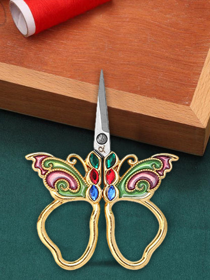 Vintage Butterfly Shape Embroidery Craft Scissors 10.9x5.9cm (Gold Purple Green)