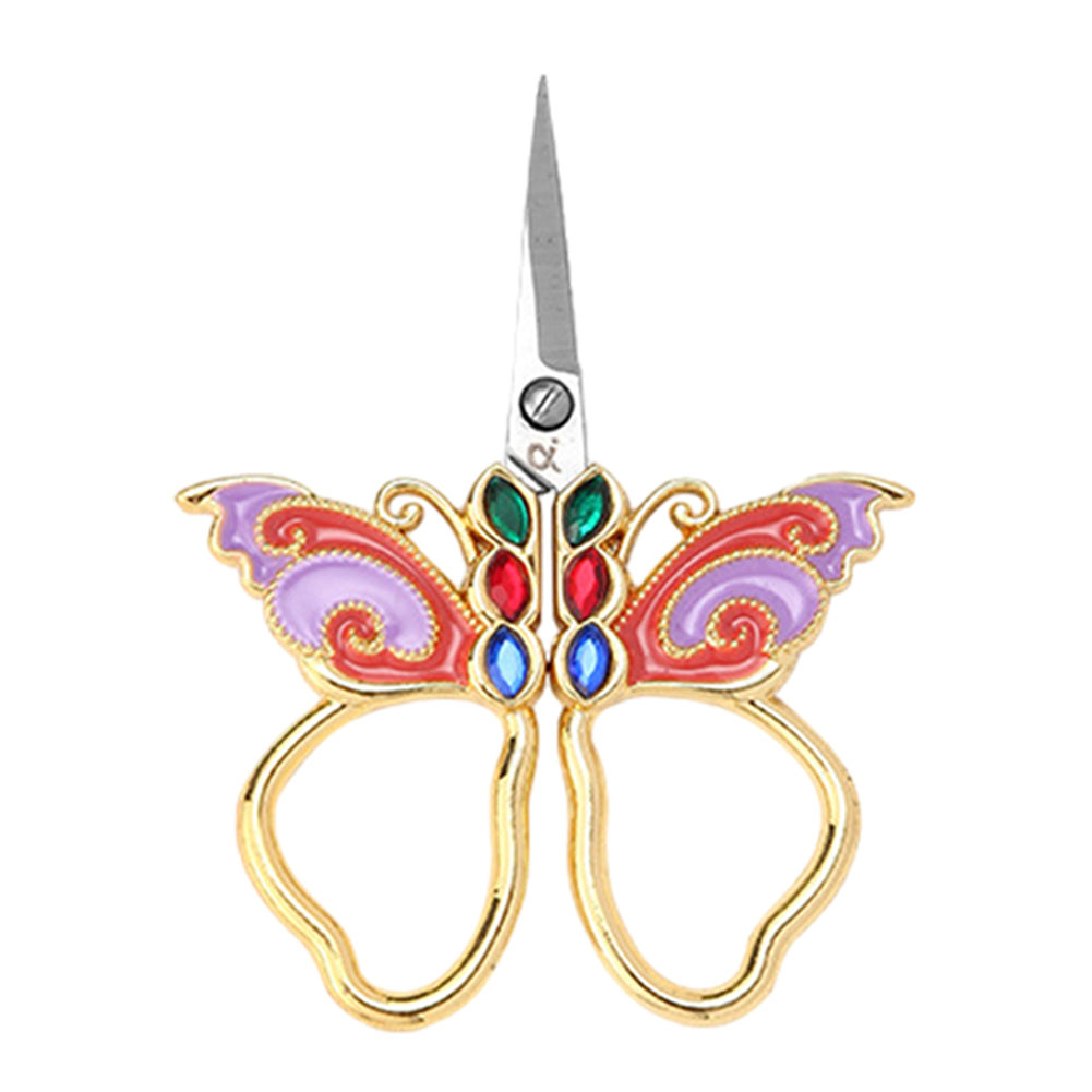 Vintage Butterfly Shape Embroidery Craft Scissors 10.9x5.9cm (Gold Purple Red)