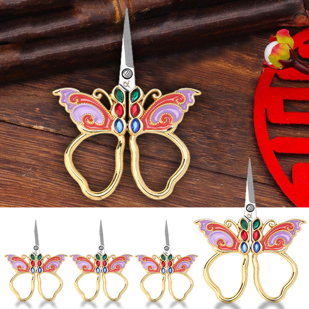 Vintage Butterfly Shape Embroidery Craft Scissors 10.9x5.9cm (Gold Purple Red)