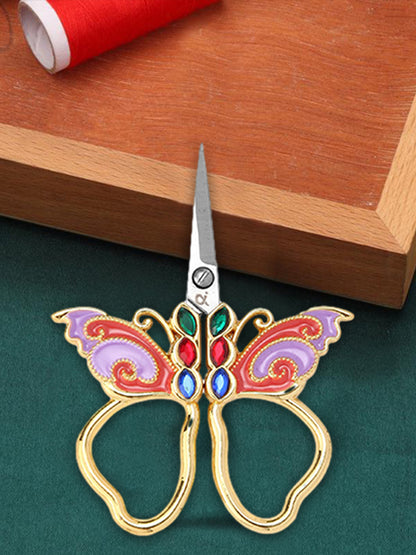 Vintage Butterfly Shape Embroidery Craft Scissors 10.9x5.9cm (Gold Purple Red)