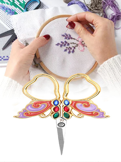 Vintage Butterfly Shape Embroidery Craft Scissors 10.9x5.9cm (Gold Purple Red)