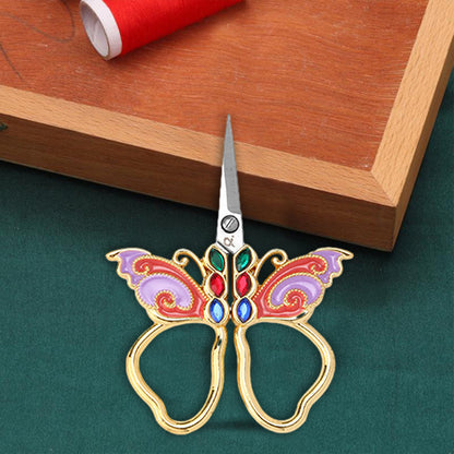 Vintage Butterfly Shape Embroidery Craft Scissors 10.9x5.9cm (Gold Purple Red)