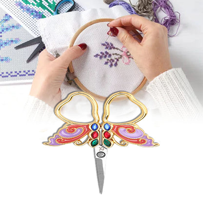 Vintage Butterfly Shape Embroidery Craft Scissors 10.9x5.9cm (Gold Purple Red)