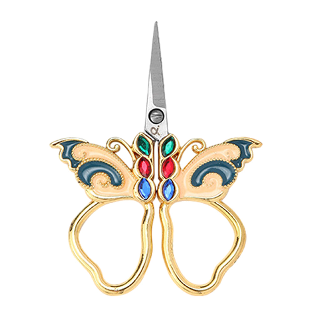 Vintage Butterfly Shape Embroidery Craft Scissors 10.9x5.9cm (Gold Blue Pink)