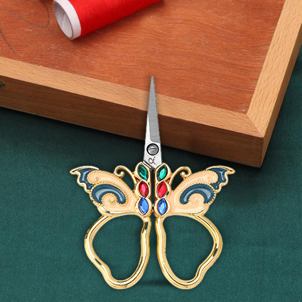 Vintage Butterfly Shape Embroidery Craft Scissors 10.9x5.9cm (Gold Blue Pink)