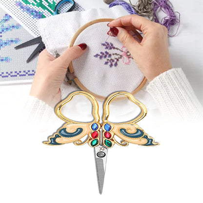 Vintage Butterfly Shape Embroidery Craft Scissors 10.9x5.9cm (Gold Blue Pink)