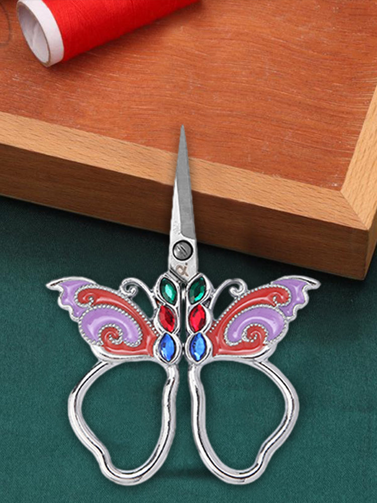 Vintage Butterfly Shape Embroidery Craft Scissor 10.9x5.9cm(Silver Purple Green)