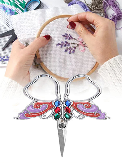 Vintage Butterfly Shape Embroidery Craft Scissor 10.9x5.9cm(Silver Purple Green)