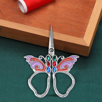 Vintage Butterfly Shape Embroidery Craft Scissor 10.9x5.9cm(Silver Purple Green)