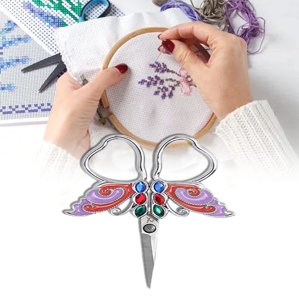 Vintage Butterfly Shape Embroidery Craft Scissor 10.9x5.9cm(Silver Purple Green)