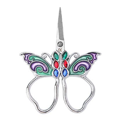 Vintage Butterfly Shape Embroidery Craft Scissors 10.9x5.9cm (Silver Blue Pink)