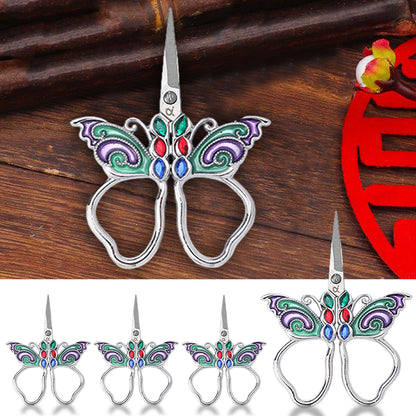 Vintage Butterfly Shape Embroidery Craft Scissors 10.9x5.9cm (Silver Blue Pink)