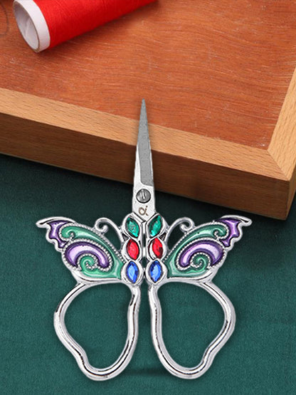 Vintage Butterfly Shape Embroidery Craft Scissors 10.9x5.9cm (Silver Blue Pink)