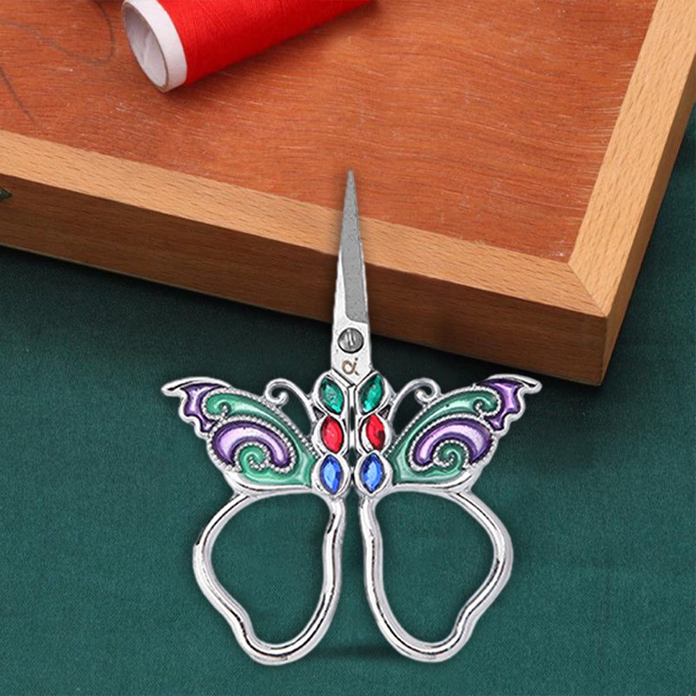 Vintage Butterfly Shape Embroidery Craft Scissors 10.9x5.9cm (Silver Blue Pink)