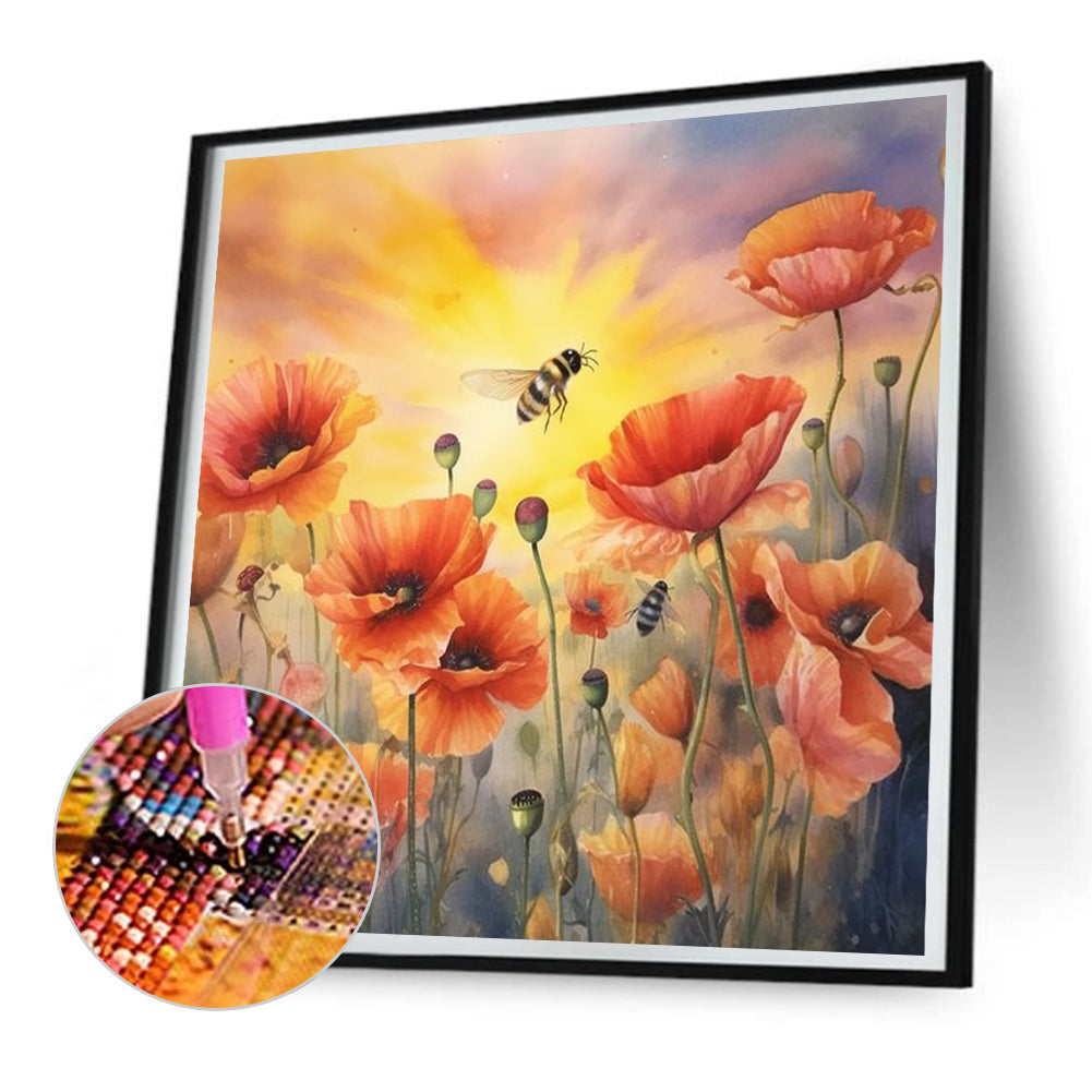 Poppy Flower - Full Round Drill Diamond Painting 30*30CM