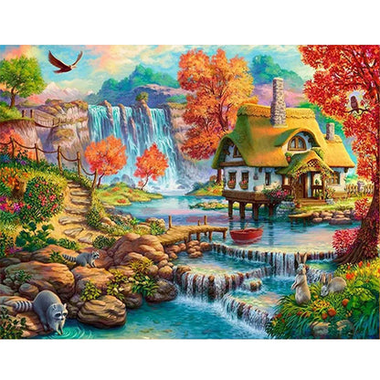 House By The Water In The Mountains - 16CT Stamped Cross Stitch 60*50CM