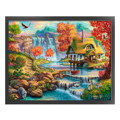 House By The Water In The Mountains - 16CT Stamped Cross Stitch 60*50CM