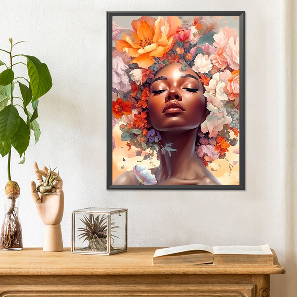 Flower And Girl - Full Round Drill Diamond Painting 30*40CM
