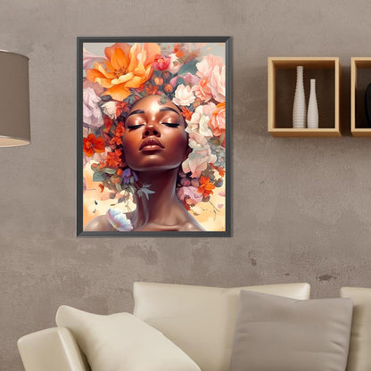 Flower And Girl - Full Round Drill Diamond Painting 30*40CM