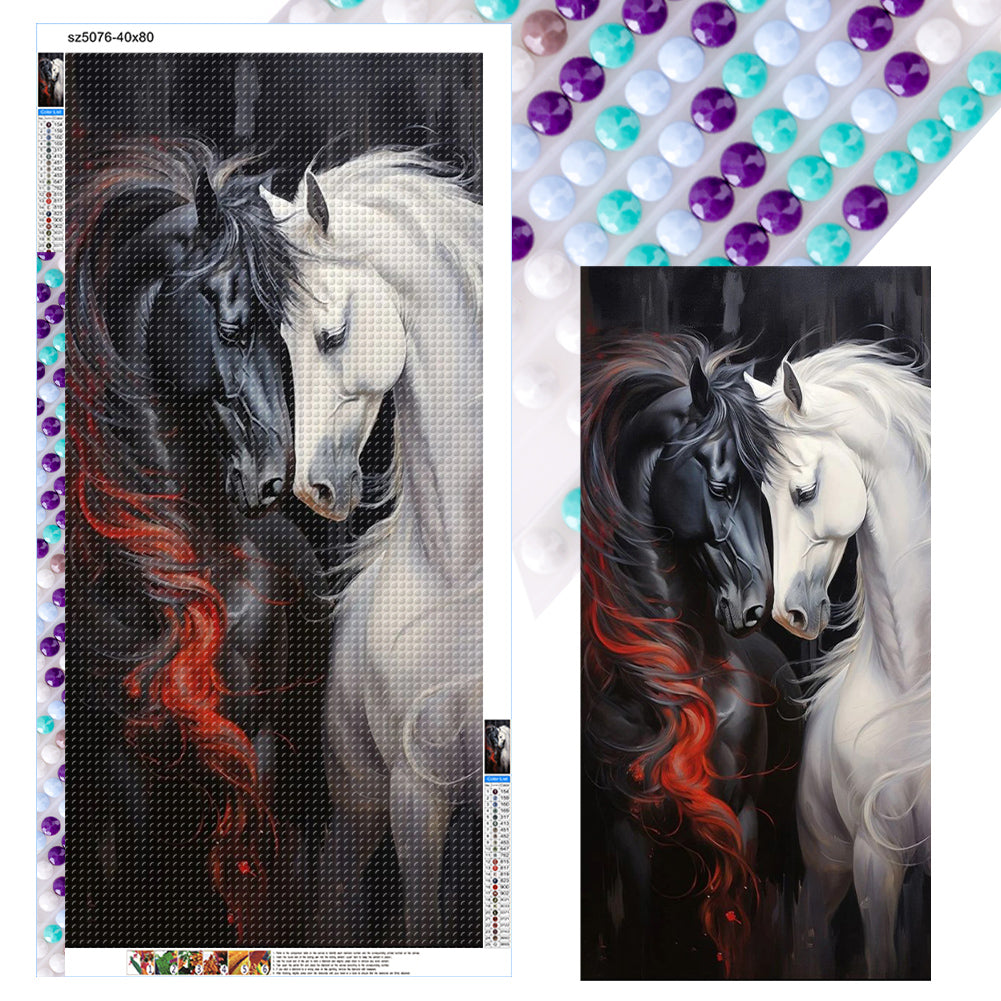 Black Horse White Horse - Full Round Drill Diamond Painting 40*80CM