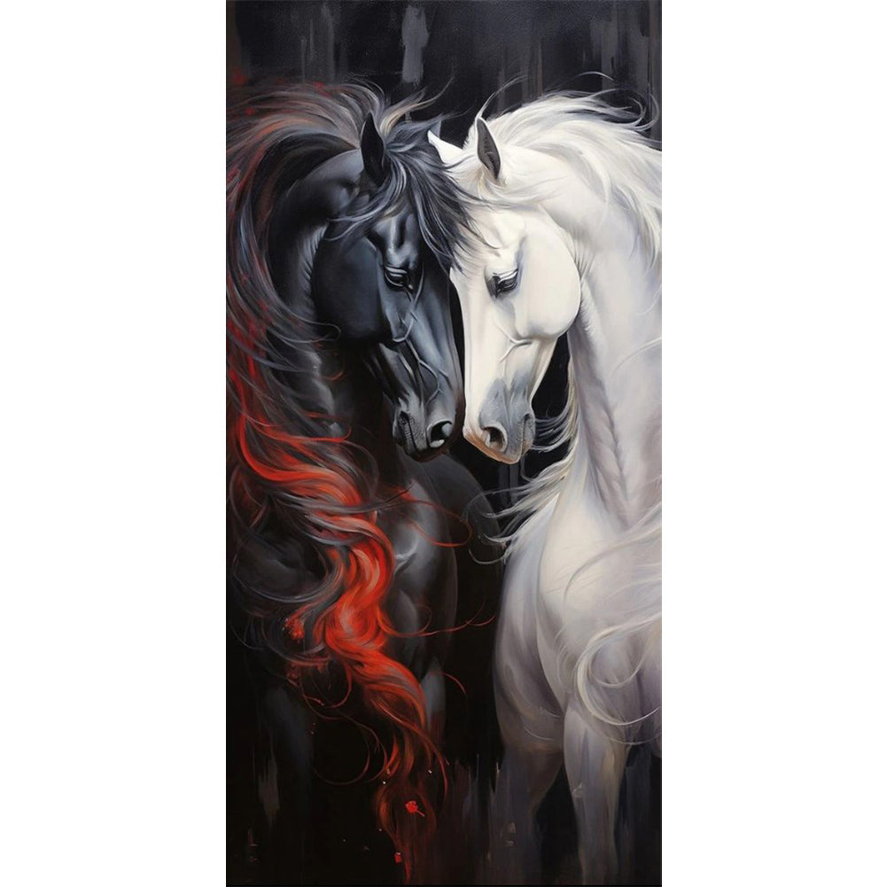 Black Horse White Horse - Full Round Drill Diamond Painting 40*80CM