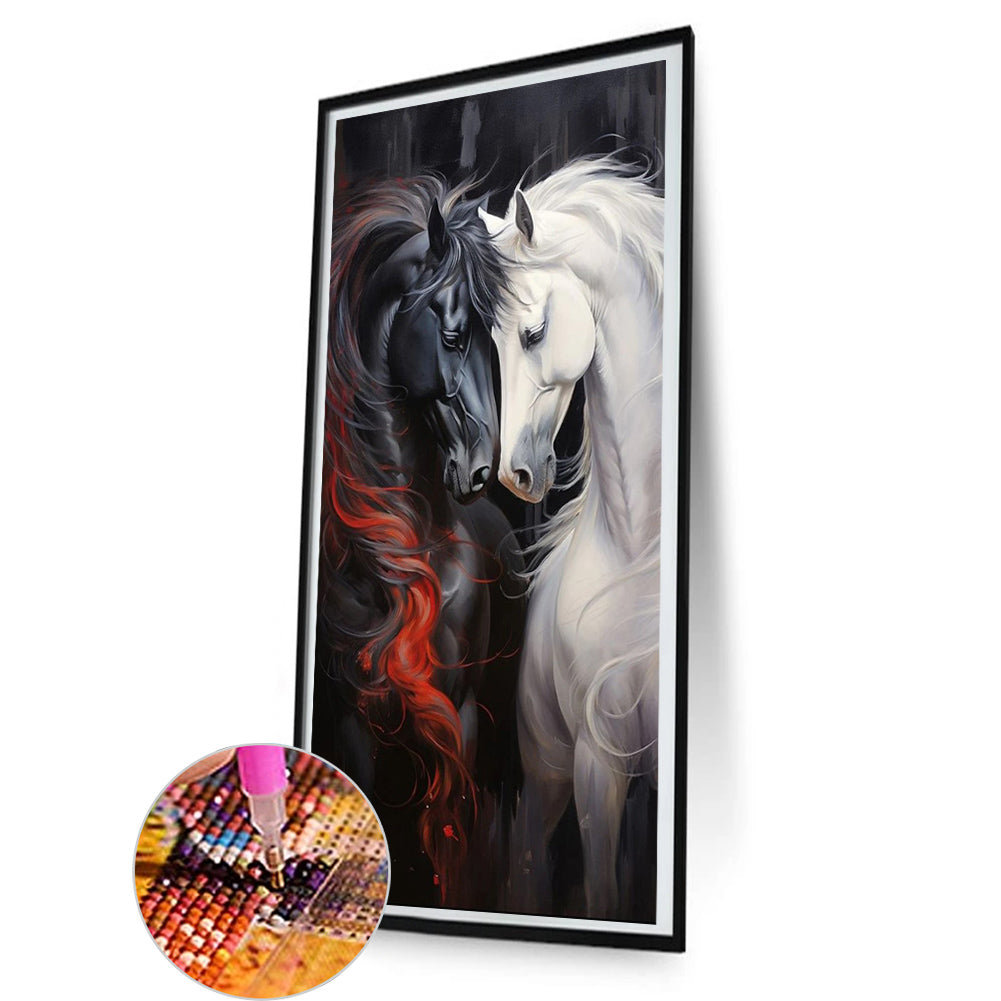 Black Horse White Horse - Full Round Drill Diamond Painting 40*80CM