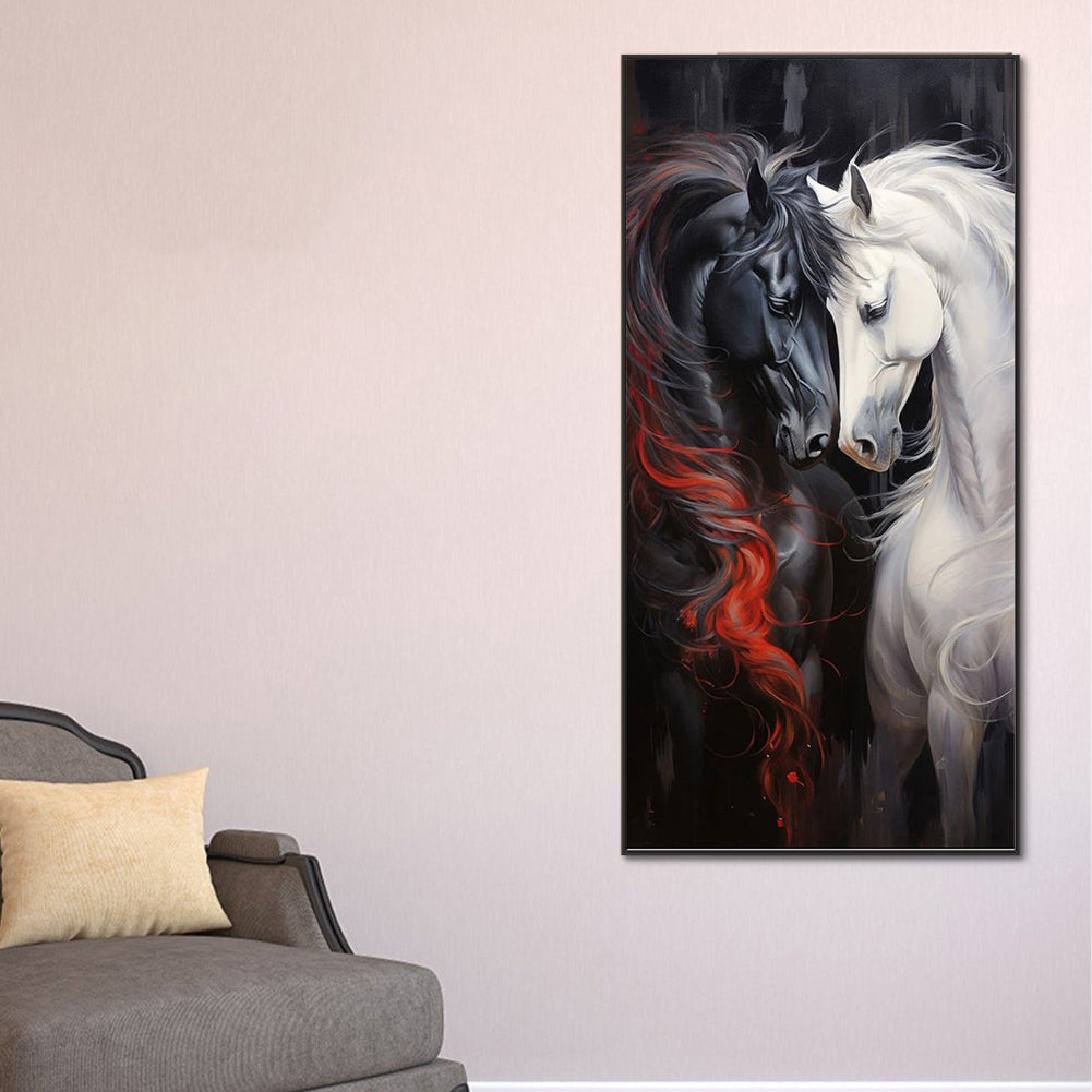 Black Horse White Horse - Full Round Drill Diamond Painting 40*80CM