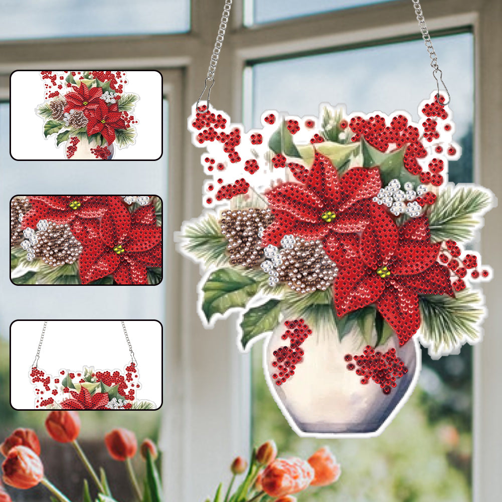 Acrylic Christmas Bouquet Single-Sided Diamond Painting Hanging Pendant 20x25cm