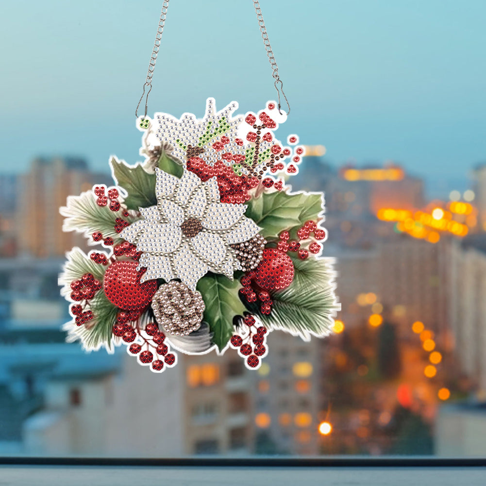 Acrylic Christmas Bouquet Single-Sided Diamond Painting Hanging Pendant 20x25cm