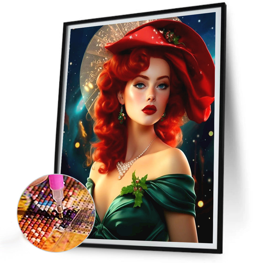 Elegant Red-Haired Woman - Full Round Drill Diamond Painting 30*40CM