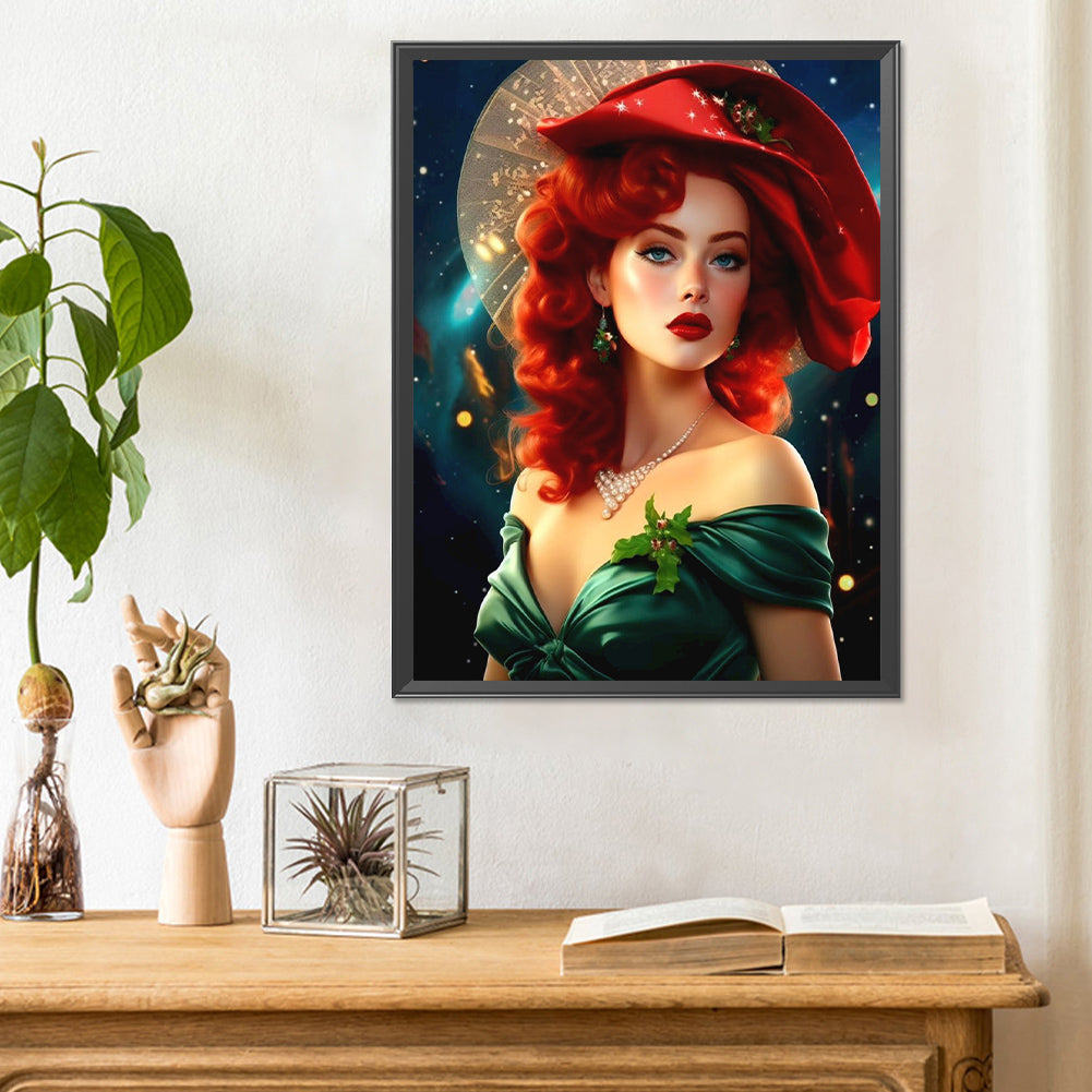Elegant Red-Haired Woman - Full Round Drill Diamond Painting 30*40CM