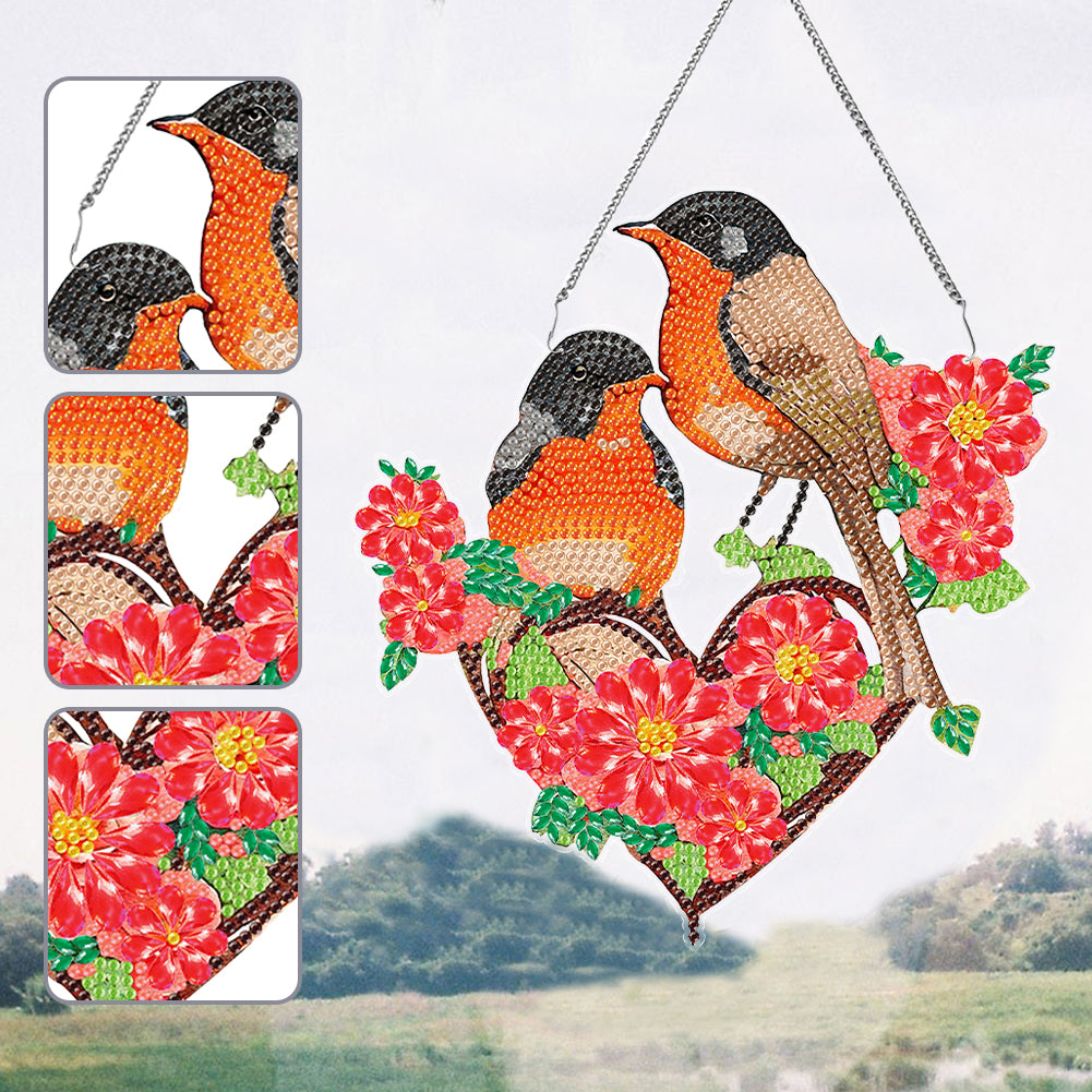 Acrylic Single-Sided DIY Diamond Painting Hanging Pendant (Heart Twin Sparrows)