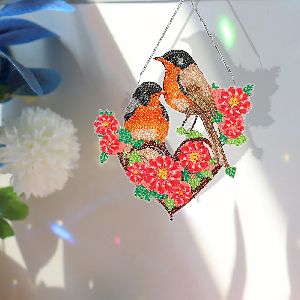 Acrylic Single-Sided DIY Diamond Painting Hanging Pendant (Heart Twin Sparrows)