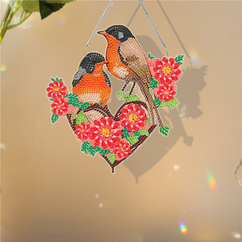 Acrylic Single-Sided DIY Diamond Painting Hanging Pendant (Heart Twin Sparrows)