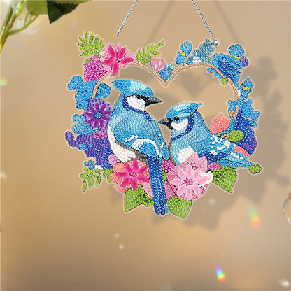 Acrylic Single-Sided DIY Diamond Painting Hanging Pendant (Heart Blue Sparrows)