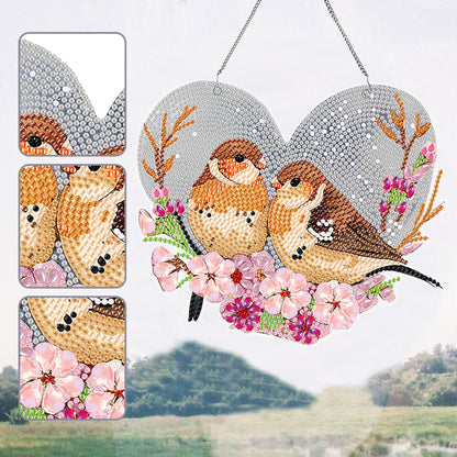 Acrylic Single-Sided 5D DIY Diamond Painting Hanging Pendant (Heart Sparrows)