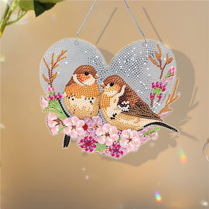 Acrylic Single-Sided 5D DIY Diamond Painting Hanging Pendant (Heart Sparrows)