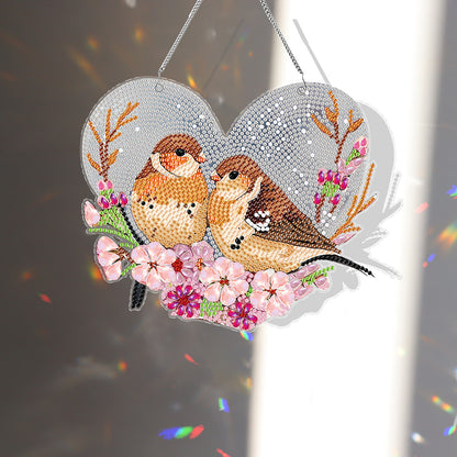 Acrylic Single-Sided 5D DIY Diamond Painting Hanging Pendant (Heart Sparrows)