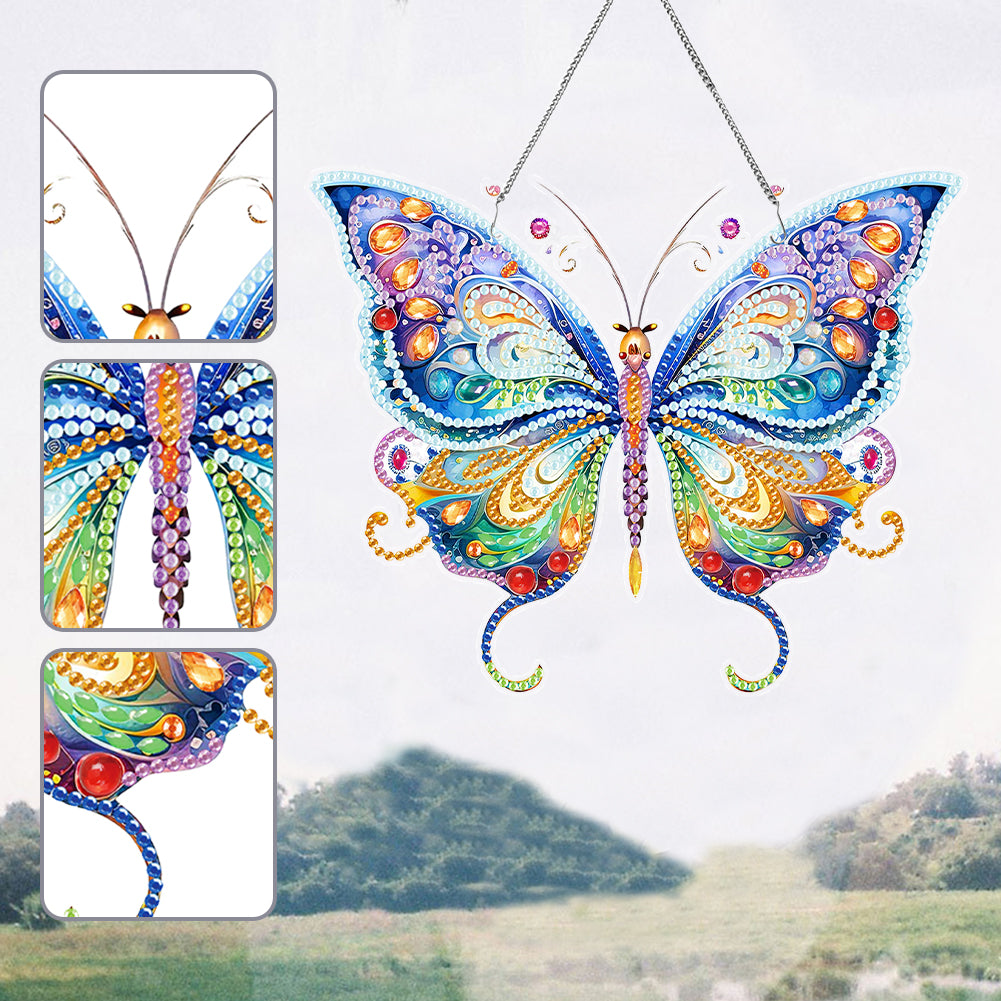 Acrylic Single-Sided DIY Diamond Painting Hanging Pendant (Colorful Butterfly)