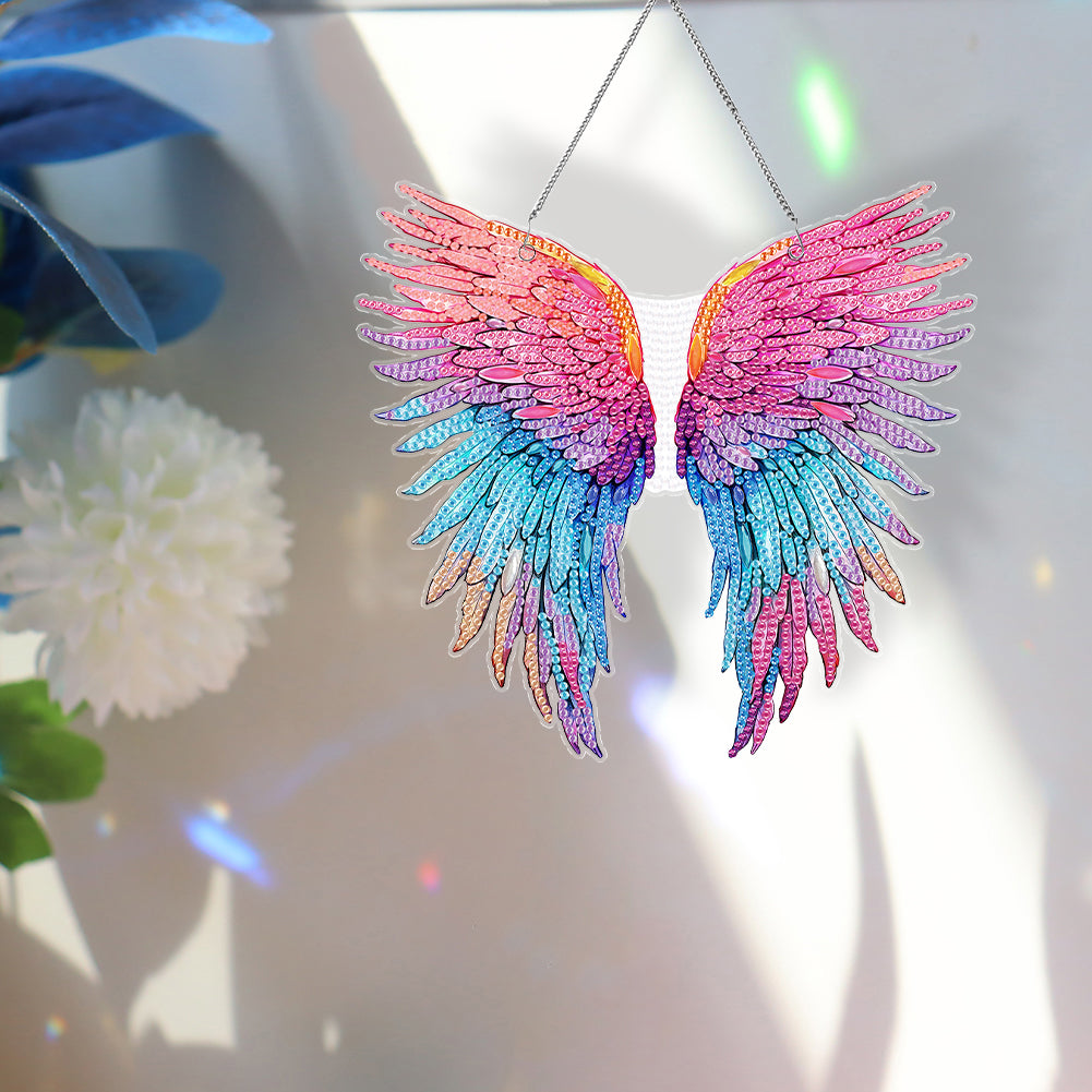 Acrylic Single-Sided 5D DIY Diamond Painting Hanging Pendant (Colorful Feathers)