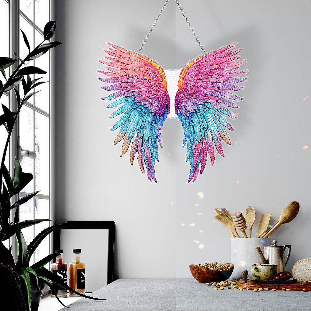 Acrylic Single-Sided 5D DIY Diamond Painting Hanging Pendant (Colorful Feathers)