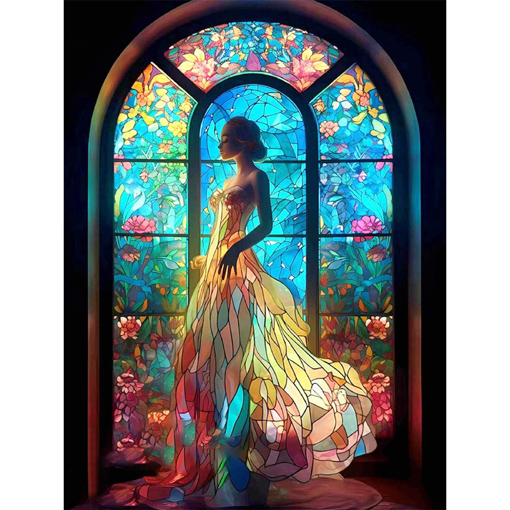 Glass Painting-Woman In Long Skirt - 11CT Stamped Cross Stitch 50*65CM