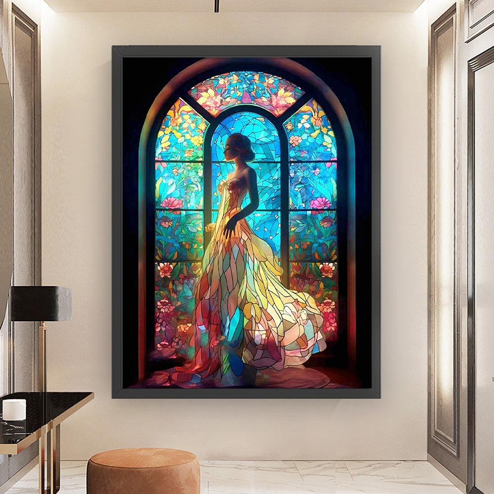 Glass Painting-Woman In Long Skirt - 11CT Stamped Cross Stitch 50*65CM