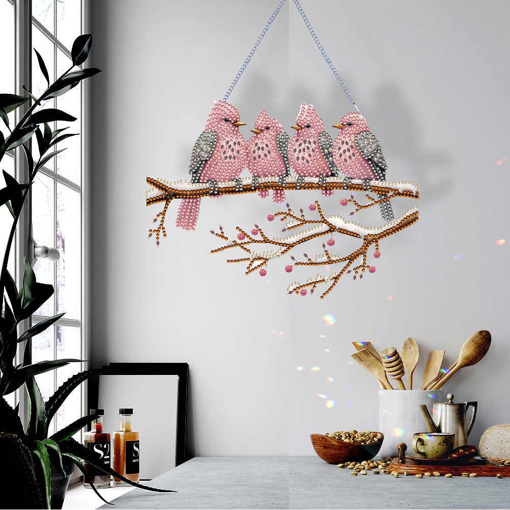 Acrylic Birds on Branch Single-Sided 5D DIY Diamond Painting Hanging Pendant