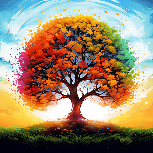 Quiet Mountain Forest Wisdom Tree - Full Round Drill Diamond Painting 30*30CM