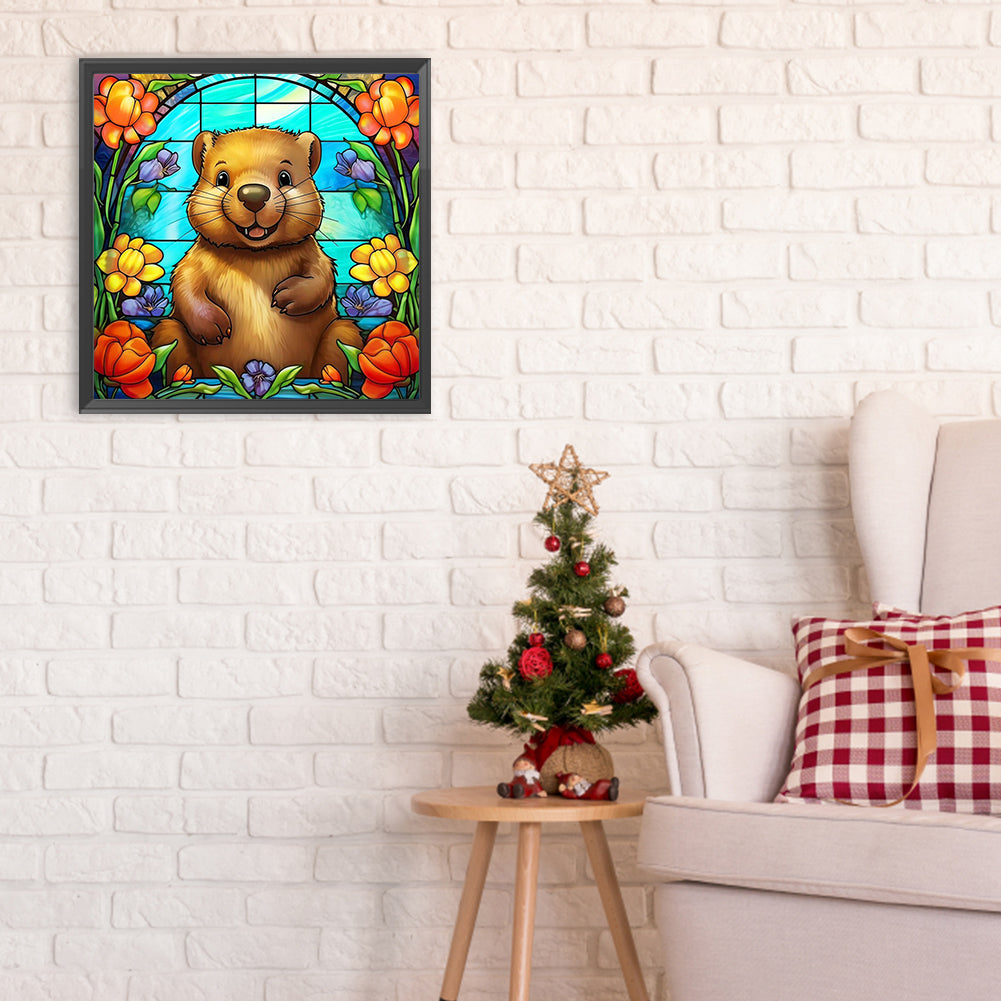 Glass Painting Beaver - Full Round Drill Diamond Painting 30*30CM