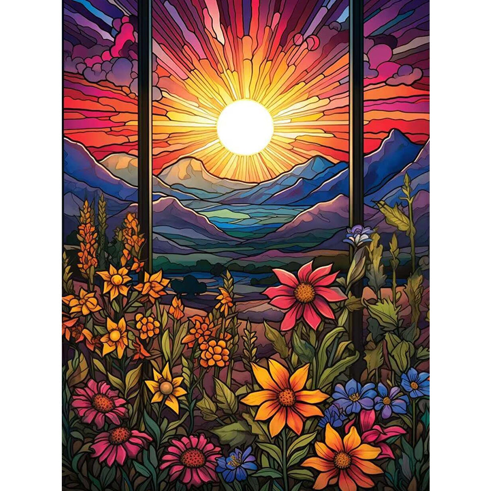 Flowers Sunrise - Full Square Drill Diamond Painting 30*40CM
